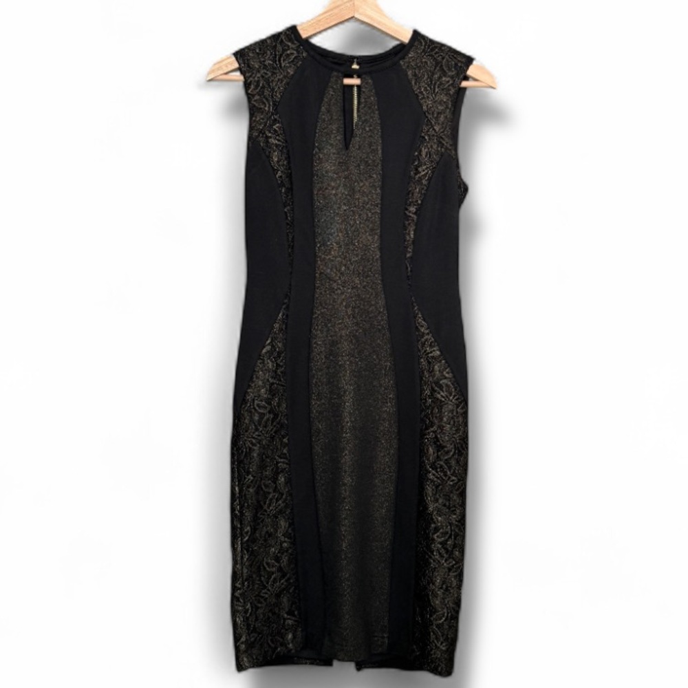 Cache Black & Gold Lace Sheath Cocktail Dress | EUC Size 2